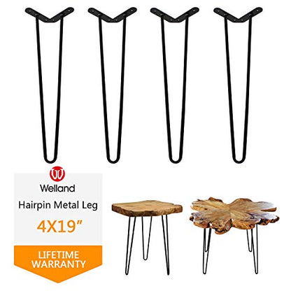WELLAND 19" Satin Black Hairpin Table Legs, Set of 4 with Screws
