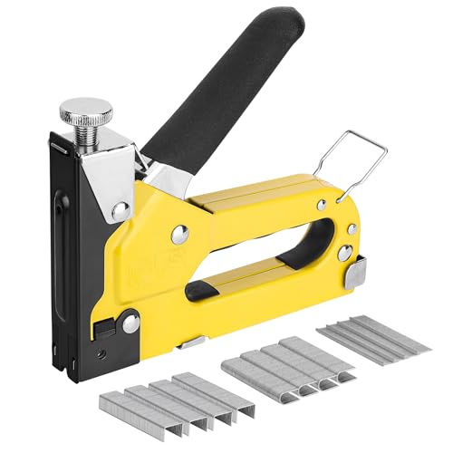 HAUTMEC Upholstery Staple Gun for Wood, 3-in-1 Heavy Duty Fabric Stapler with 600 Staples, Adjustable Manual Staple Guns for Carpet, Crafts, Furniture