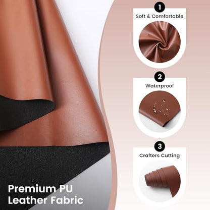 KUUP Smooth PU Faux Leather Fabric Sheets, 3 Yards 54" x 108", 0.8mm Thick - color: Brown, size: 3 yards