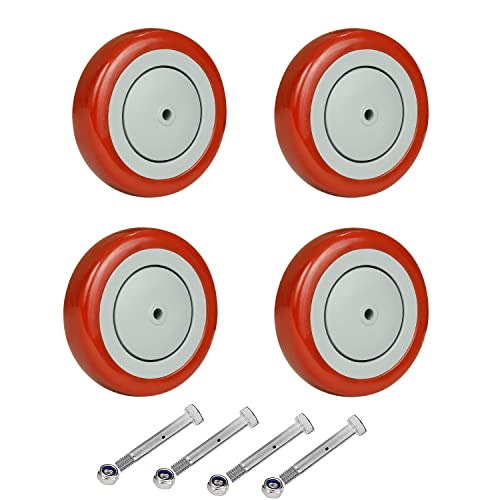 5" Wheels for Cart, 5/16" Axle Polyurethane Shopping Cart Wheels Replacement Casters 1200lbs Total Capacity (4-Pack 5/16" Bore, Red) - style: Red(5/16'' Bore)