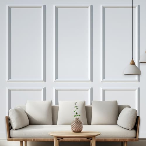 NeatiEase Peel and Stick Wall Molding Kit 6-Frame Premade, Ready-to-Assemble Wall Moulding Panel Frame, Self Adhesive Wainscoting Panels, Accent Molding Trim for Interior Walls Home Decor (Style 1) - color: Width:1.4", White, size: 54"x24"