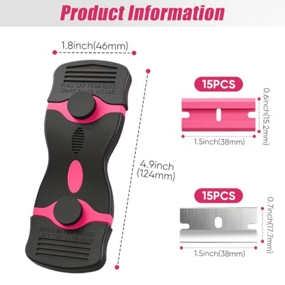 2 Pack Double-Ended Razor Blade Scraper, 30 Blades(pink) - color: 2 Pink