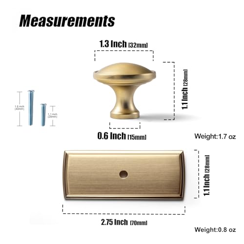 6Pack Champagne Bronze Cabinet Knobs with Backplate Drawer knobs - color: Champagne Bronze, style: Escutcheon