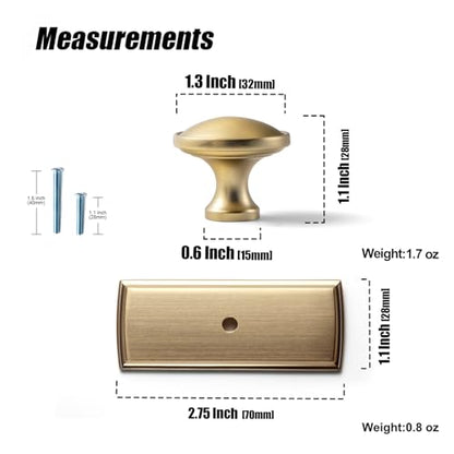 6Pack Champagne Bronze Cabinet Knobs with Backplate Drawer knobs - color: Champagne Bronze, style: Escutcheon