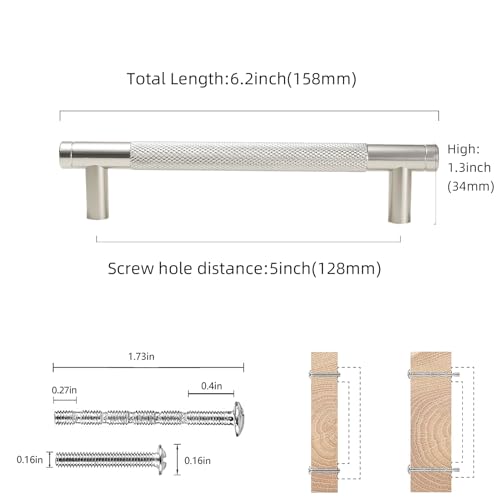 COTYKILEY 10 Pack 5 Inch(128mm) Brushed Satin Nickel Cabinet Handles Sliver Knurled Kitchen Cabinet Pulls Cabinet Door Handles Kitchen Cabinet Hardware - color: Brushed Satin Nickel, size: 5" Hole Center（128MM）