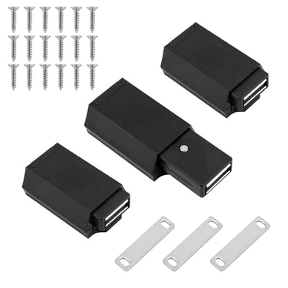3 Pack Magnetic Push to Open Door Latch Heavy Duty, Hidden Cabinet Touch Latch Strong Double Magnet Push Open Spring Catch for Cabinets Drawers Wardrobes Home Kitchen Office Use
