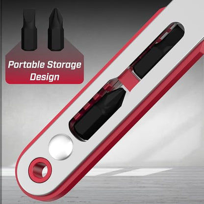 Bates Mini Ratchet Wrench, 1/4" Magnetic 90 Degree Screwdriver, Low Profile Right Angle Screwdriver for Tight Spaces - color: Red, size: 1 pcs