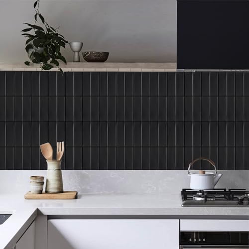 Backsplash Tile for Kitchen Peel and Stick, New Upgrade Premium Matte Black Stick on Tiles for Backsplash Kitchen, Matte Black (10-Sheet). - color: Black
