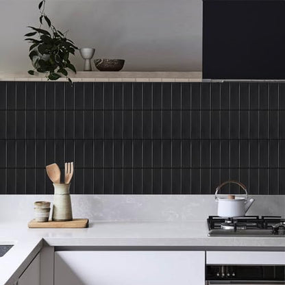 Backsplash Tile for Kitchen Peel and Stick, New Upgrade Premium Matte Black Stick on Tiles for Backsplash Kitchen, Matte Black (10-Sheet). - color: Black
