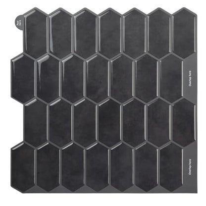 Alwayspon 10 Sheets 12" x12inch Black 3D Vinyl Backsplash Tiles, Self-Adhesive Peel and Stick Wall Tile Stickers Stick on Subway Tiles for Kitchen Bathroom Wall - color: Black