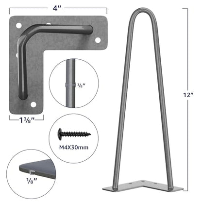 SMARTSTANDARD 12 Inch Heavy Duty Hairpin Furniture Legs, Gray 4PCS - color: Grey, size: 12 Inch