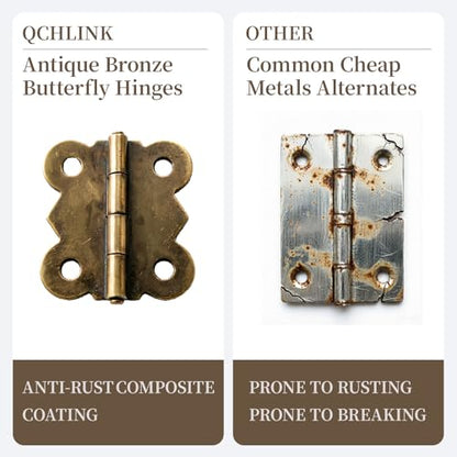 80 PCS Small Antique Bronze Butterfly Hinges, Retro Vintage Style Mini Hinges with Screws for Cabinet Crafts, Wooden Jewelry Box, Gift Box, DIY Projects (1 x 1.2in)