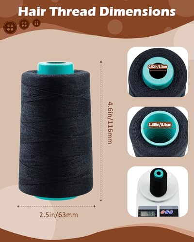 FIVEIZERO 900yd Black Sew in Hair Extension Thread and 30pcs T/C/J/I Needle - color: 900yd-black