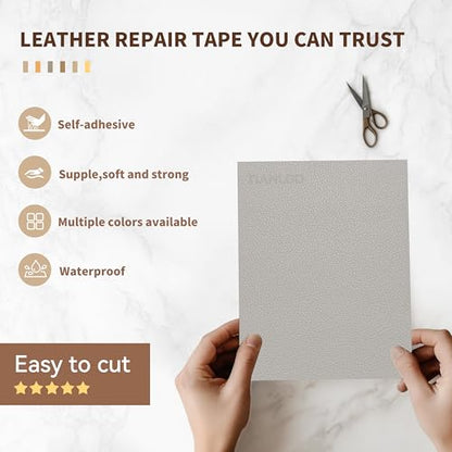 TIANLDD Leather Repair Tape,16 x 80 Inches Self Adhesive Leather Repair Patch，Leather Repair Kit for Furniture，Couches,Car Seats,Cabinets,Handbags(Light Gray-Litchi Grain) - color: Light Gray-Litchi Grain, size: 16" x 80"