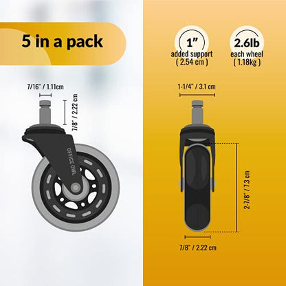 5 Pack Office Chair Wheels, Universal Replacement Casters for Desk Chairs - style: Black - 5 Pack