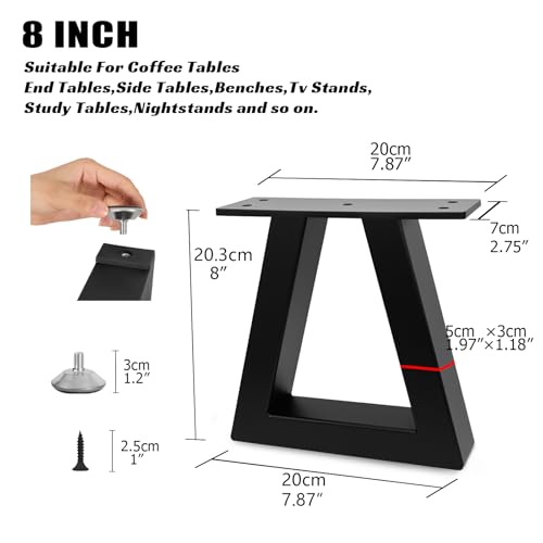 8 Inch Trapezoid Metal Table Legs Heavy Duty Steel Furniture Legs for DIY Sofa, Couch, Bench,Stool,Coffee Table, End/Side Table,Cabinet Feets (Set of 2, Black) - color: Black, size: 8" Trapezoid