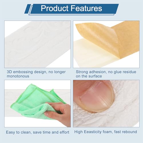 HARFINGTON 2pcs 3D Wall Edging Self-Adhesive 90"x3.1" Molding Trim - color: White, size: 90"x3.1"
