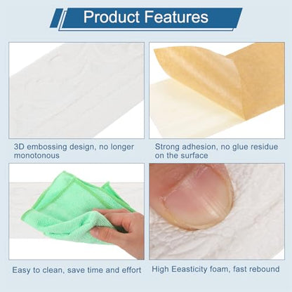 HARFINGTON 2pcs 3D Wall Edging Self-Adhesive 90"x3.1" Molding Trim - color: White, size: 90"x3.1"
