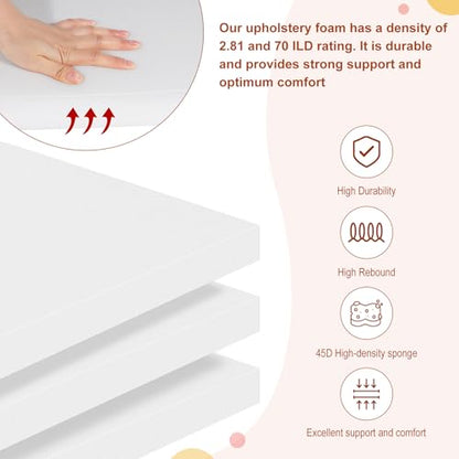 High Density Upholstery Foam 2" X 24" X 24", 3PCS Couch Cushion Replacement - size: 2" X 24" X 24"
