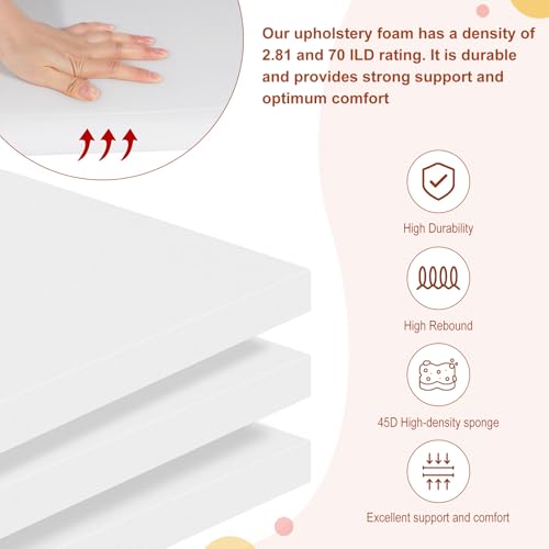 High Density Upholstery Foam 2" X 24" X 24", 3PCS Couch Cushion Replacement - size: 2" X 24" X 24"