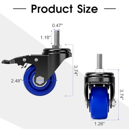 Caster Wheels, Threaded Stem Casters Set of 4 Heavy Duty,1/2"-16 x 1(Stem Diameter 1/2", Length 1"), Dual Locking Caster, Industrial Castor Wheels for Furniture,Carts - color: Black-Blue