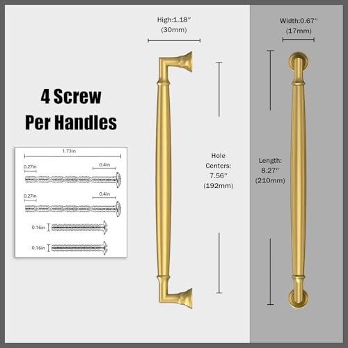 10 Pack Vibrant Brushed Moderne Brass Cabinet Pulls 7.5 Inch(192mm) Kitchen Cabinet Handles Solid Heavy Duty Drawer Pulls - color: Vibrant Brushed Moderne Brass, size: 7.5" Hole Center
