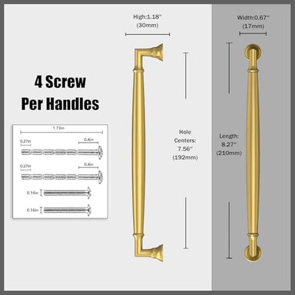 10 Pack Vibrant Brushed Moderne Brass Cabinet Pulls 7.5 Inch(192mm) Kitchen Cabinet Handles Solid Heavy Duty Drawer Pulls - color: Vibrant Brushed Moderne Brass, size: 7.5" Hole Center