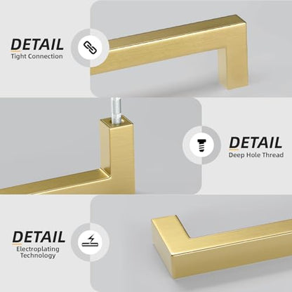 Goldenwarm Gold Cabinet Pulls Kitchen Cabinet Door Handle - LSJ12GD288 Brushed Brass Drawer Pulls 11-1/3 Inch Hole Center Modern Square Cupboard Handles Hardware Dresser Knobs 25 Pack - color: Gold, size: 11-1/3in Hole Centers