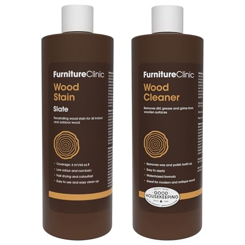 Furniture Clinic 17 oz Slate Wood Stain + 500ml Wood Cleaner | Water Based | Fast Drying, Low Odor, & Non-Toxic | for Indoor & Outdoor Furniture and More