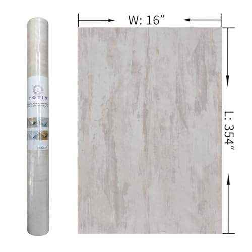 TOTIO Cream Concrete Wallpaper Peel Stick Milky White Plaster effect Contact Paper 16x354inch Air Guide Slot Design Matte Thick Self-adhesive Waterproof Vinyl Wrap Modern Industrial Style Wall Sticker - color: Ivory White, size: 16" x 354"
