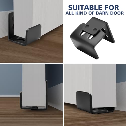 Sliding Barn Door Bottom Floor Guide, U Shape Adjustable Stay Roller, Flexible Adjustable Fit Distance, Flush Flat Bottom Design, Wall Mount System, for Door & Cabinet, 2 Pack