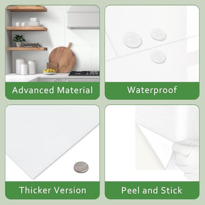10-Sheet Subway Peel and Stick Backsplash, 12" x 24" Glossy Pure White Acrylic Self Adhesive Waterproof Wall Stickers, Stick on Tiles for Kitchen Bathroom Shower - color: Pure White