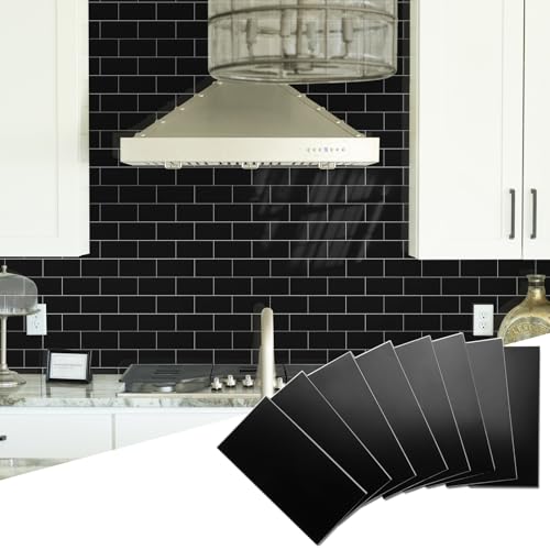 Yipscazo 2026 New Upgrade Peel and Stick backsplash 3 x 6 Inches 3D PVC Composite Wall Tile Stick on Backsplash Tile for Kitchen Bathroom, Laundry Room, Fireplace(Pure Black, 100 Pieces)