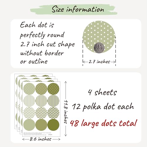 Boho Polka Dot Wall Sticker, 48 Removable and Repositionable Pattern Decals - Premium Fabric Material, Polka Dots, Stripes, Chevrons and Solid in 3 Shades of a Color (Olive) - color: Olive