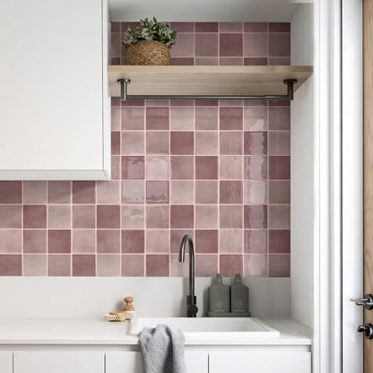 Commomy Thicker Pink Peel and Stick Tiles 10 pcs of 12" x 12" - color: Glossy Dark Pink