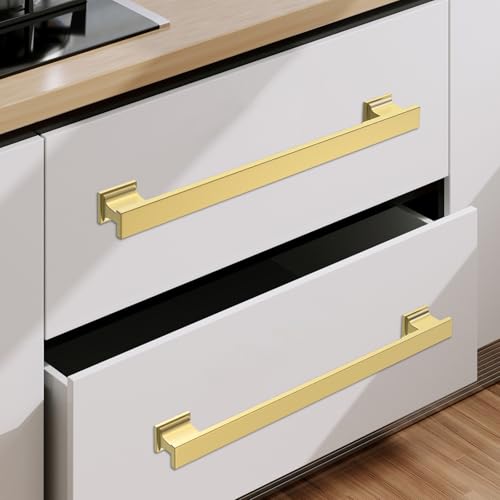 COTYKILEY 10 Pack 10 Inch(256mm) Brushed Gold Cabinet Handles Gold Kitchen Cabinet Pulls Cabinet Door Handles Kitchen Cabinet Hardware - color: Brushed Gold, size: 10" Hole Center（256MM）