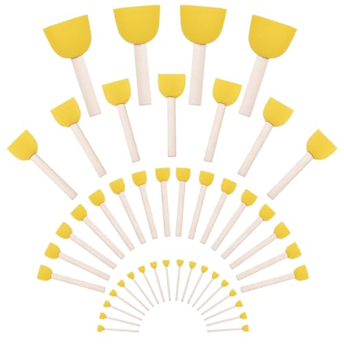 45 PCS Round Sponge Brush Set for Painting - 4 Sizes Wooden Handle Sponge Brushes, Circle Art Sponges Brushes Paint Sponges,Face Paint Sponging Brush for Acrylic, Face & Craft Painting and Kids Arts