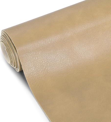Faux Leather Fabric, Marine Vinyl Fabric 55" x 252", 1.05mm Thick Vinyl Upholstery Soft Durable Synthetic Material PU Leather by The Yard for Sofa Chairs Bags DIY Crafts Sewings, Beige 7 Yard - color: Beige, size: Continuous cut 7 Yard(55"x 252")