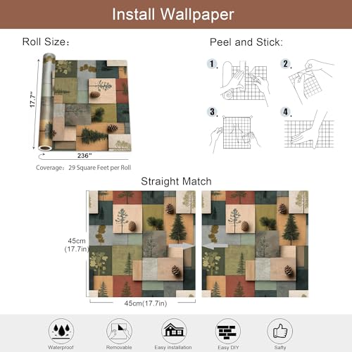 Modern Rustic Pine Tree Wallpaper, Wood Peel and Stick Wallpaper - size: 17.7" x 236"