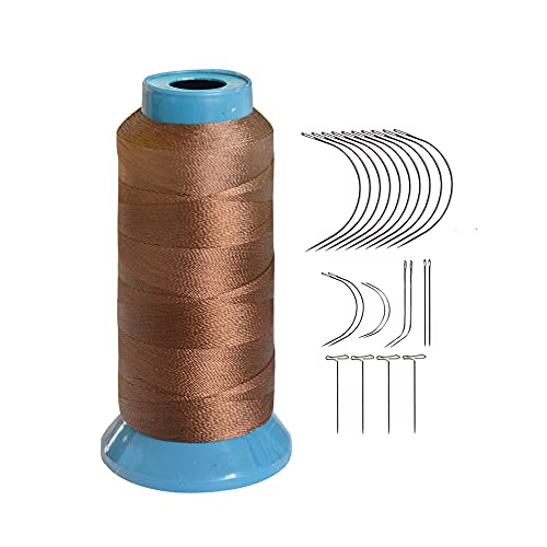 Hair Weaving Thread with C/J/I/T Needles 1200 Yards 250 D Strength Polyester Thread Sewing Thread for Making Wigs Hair Extension Kit (Brown) - color: Brown