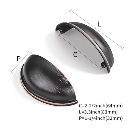 10 Pack 2-1/2" Drawer Pulls Oil Rubbed Bronze Cabinet Cup Pulls Kitchen Hardware Cabinet Handles Drawer Handles Knobs 2.5 inch Hole Center - color: Oil Rubbed Bronze, size: 2-1/2"(64mm) Hole Center