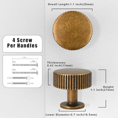 10 Pack Antique Brass Cabinet Knobs 1-1/10 Inch(28mm) Single Hole Cabinet Pulls Round Kitchen Cabinet Knobs Drawer Knobs - color: Antique Brass, size: Single Hole Knob