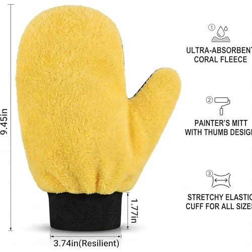 12 Pcs Paint Mitt Gloves, Microfiber Cleaning Dusting Gloves with Thumb, Reusable Terry Painter Mitts for Deck Stain, Furniture Waxing, Car Wash, Polishing