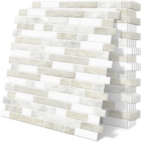 Peel and Stick Backsplash 3D Self Adhesive Wall Tile Beige 10 Sheet - color: Beige