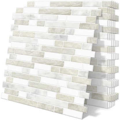 Peel and Stick Backsplash 3D Self Adhesive Wall Tile Beige 10 Sheet - color: Beige