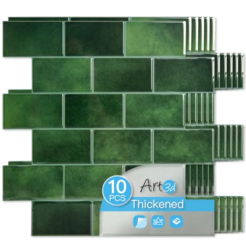 Art3d 10-Pack Subway Tiles Peel and Stick Backsplash, Green, 12 x 12 Inch - color: Green