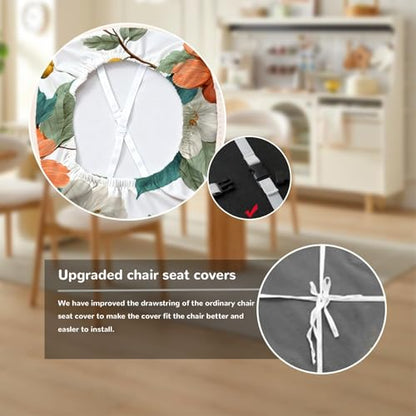 Chair Seat Covers - Waterproof Stretch Printed Dining Room Chair Cover with Elastic Ties Removable Washable Dining Upholstered Chairs Protector (White, Four-piece Set) - color: White, size: Four-piece set