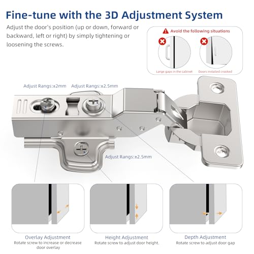 Chibery 50 Pack Half Overlay Cabinet Hinges, Soft Close, Frameless, 105° - size: Half Overlay