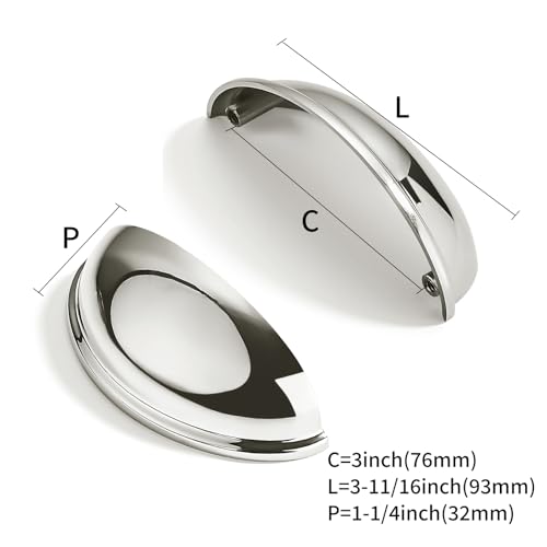 10 Pack 3" Drawer Pulls Polished Nickel Cabinet Cup Pulls Kitchen Hardware Cabinet Handles Drawer Handles Knobs 3 inch Hole Center - color: Polished Nickel, size: 3"(76mm) Hole Center