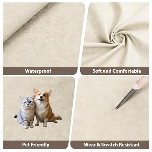 Faux Leather Vinyl Upholstery Fabric by The Yard 1.3mm Thicken 8 Yards - color: Beige, size: 8 Yards